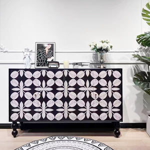 59'' Vintage Hand-Painted Sideboard Artistic Retro Buffet Cabinet with Bold Geometric Patterns