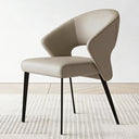 2PCS Modern Curved Upholstered Dining Chair Leather Accent Armchair with Black Metal Legs