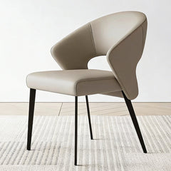 2PCS Modern Curved Upholstered Dining Chair Leather Accent Armchair with Black Metal Legs