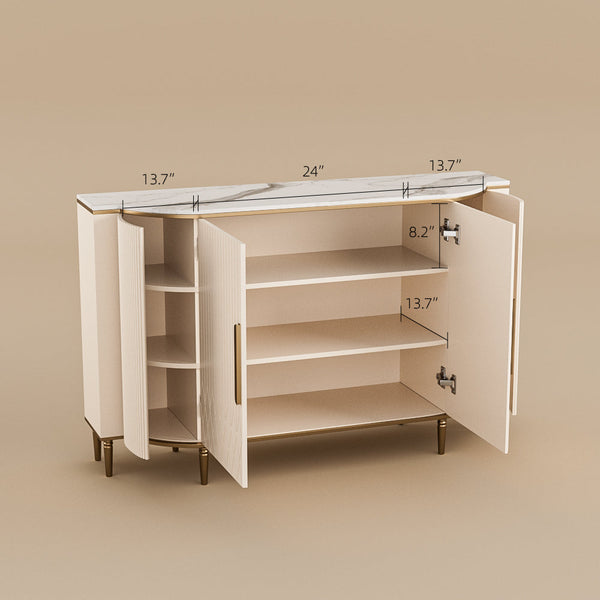 54.6" Elegant Cream White Sideboard Buffet Cabinet with Adjustable Shelves
