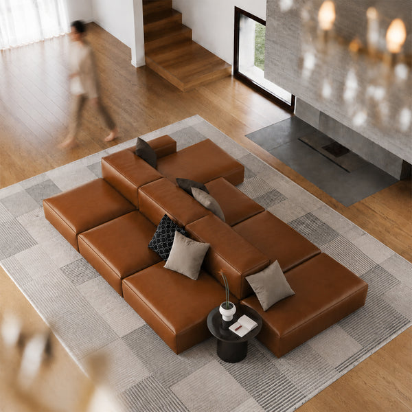 Theo Modular Sectional Sofa with Top-Grain Leather Seating