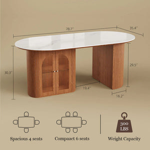 Tavian 70"/78" Oval Sintered Stone Dining Table with Storage