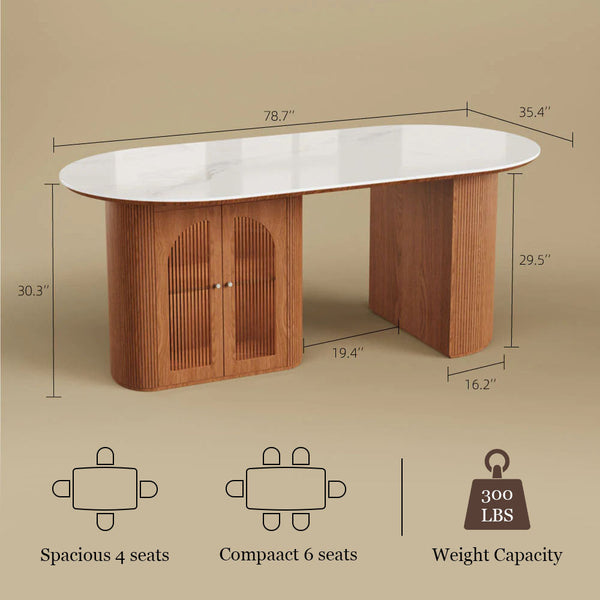 Tavian 70"/78" Oval Sintered Stone Dining Table with Storage