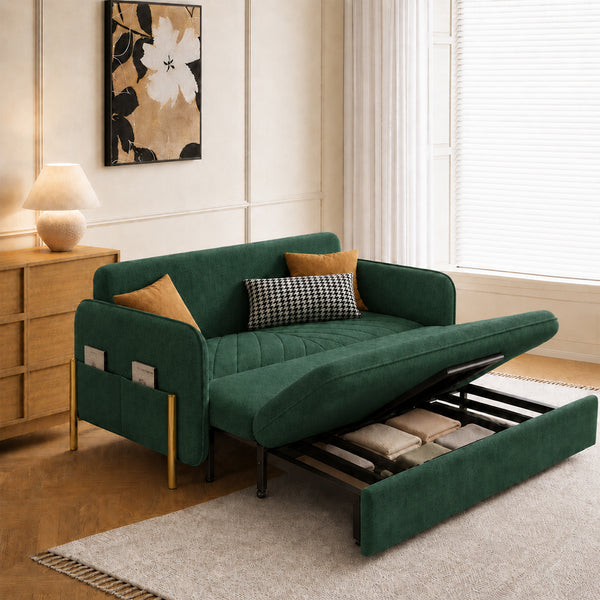 Lennox 47"/70" Velvet Pull-Out Sofa Bed with Storage