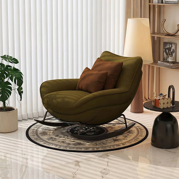 Modern Rocking Lounge Chair Upholstered Fabric Accent Chair with Curved Design and Metal Base