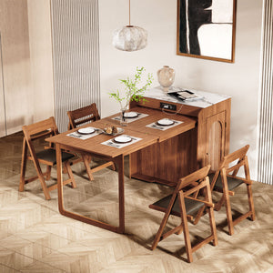 Arrtle freestanding cabinet Murphy dining table and chairs on a herringbone floor.