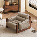 Modern Oil Waxed Leather Lounge Chair Solid Wood Frame Deep Seat Vintage Accent Armchair