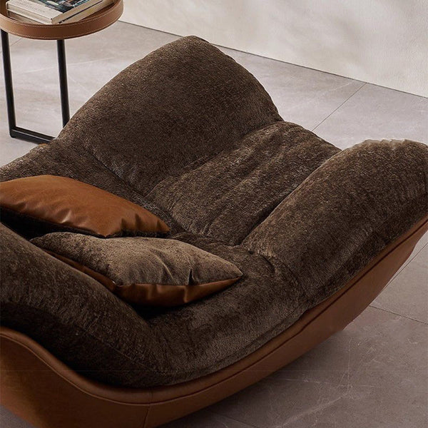 Modern Lounge Accent Chair Faux Leather Base Plush Fabric Cushion Low Profile Lazy Sofa Chair