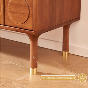 78" Retro TV Stand Carved Geometric Pattern Solid Wood Cabinet Brass-Tipped Legs