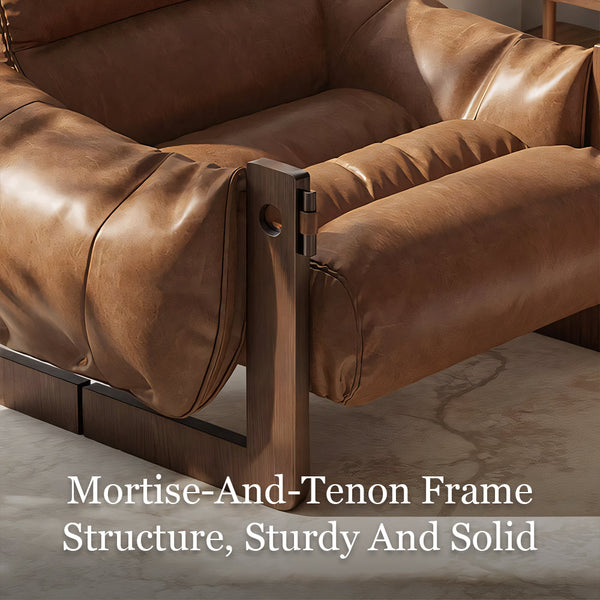 Modern Oil Waxed Leather Lounge Chair Solid Wood Frame Deep Seat Vintage Accent Armchair
