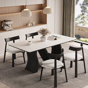 Creative S-shaped Walnut Base Round Dining Table with Marble Effect Surface