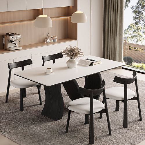 Creative S-shaped Walnut Base Round Dining Table with Marble Effect Surface