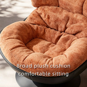 Modern Lounge Swivel Chair Linen Upholstered Fabric with Curved Design and Metal Base