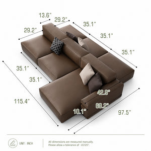 Theo Modular Sectional Sofa with Top-Grain Leather Seating