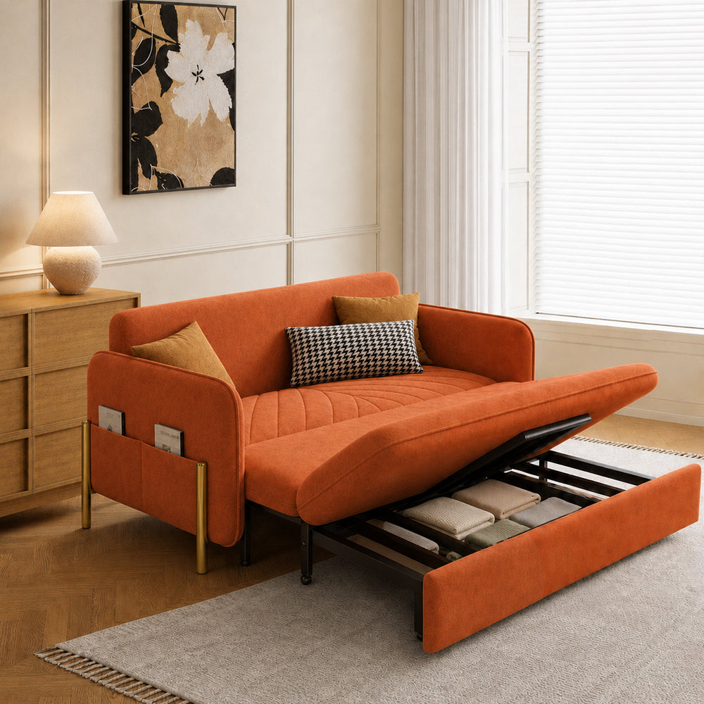 Lennox 47"/70" Velvet Pull-Out Sofa Bed with Storage