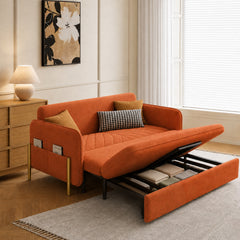 Lennox 47"/70" Velvet Pull-Out Sofa Bed with Storage