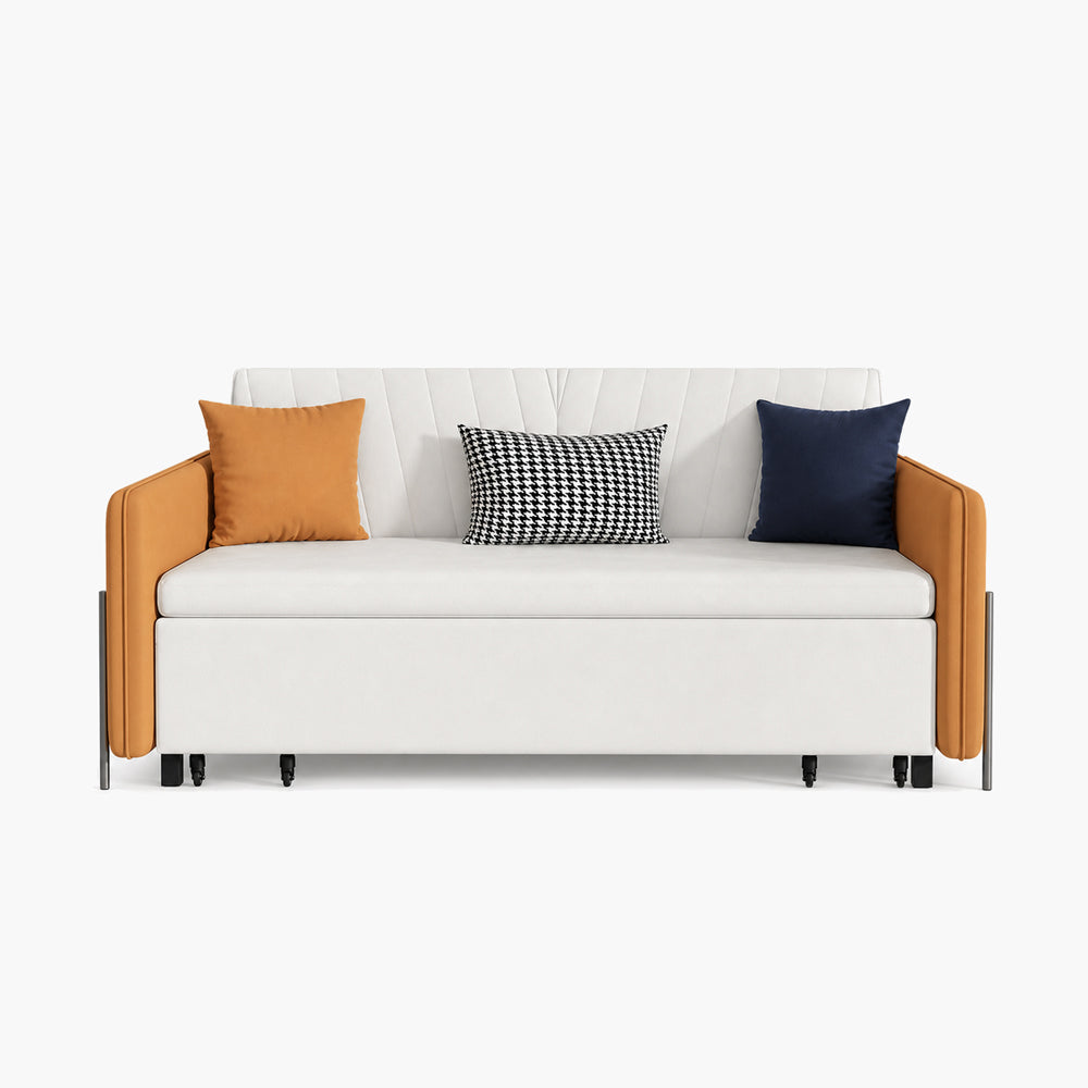 Alba 66.9" Faux Leather Sofa Bed with Side Pockets