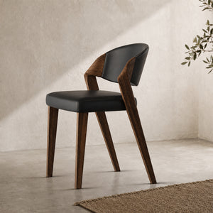 Eden Sculpted Wood & PU Leather Dining Armchairs, Set of 2