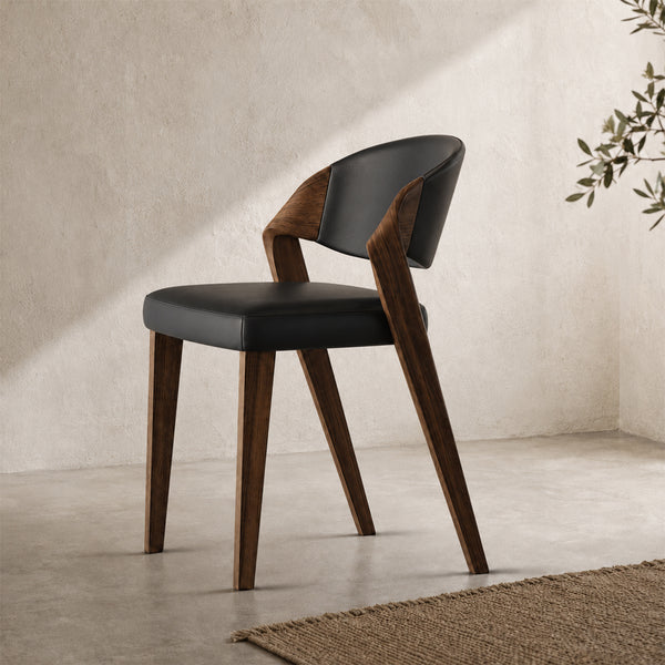 Eden Sculpted Wood & PU Leather Dining Armchairs, Set of 2