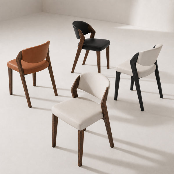 Eden Sculpted Wood & PU Leather Dining Armchairs, Set of 2