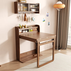 62" Wall-Side Murphy Foldable Dining Table with Integrated Shelf Storage