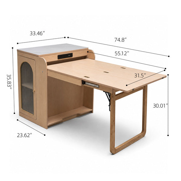73" Freestanding Murphy Dining Table with Sintered Stone Cabinet Top