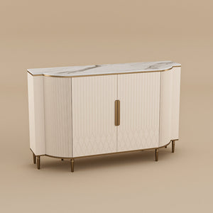 54.6" Elegant Cream White Sideboard Buffet Cabinet with Adjustable Shelves