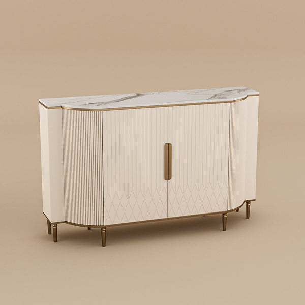 54.6" Elegant Cream White Sideboard Buffet Cabinet with Adjustable Shelves