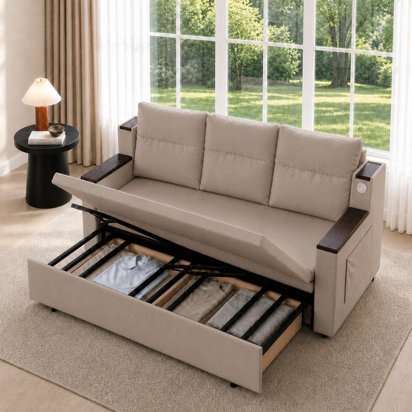 Orin 83" Pull-Out Sofa Bed with Storage & USB