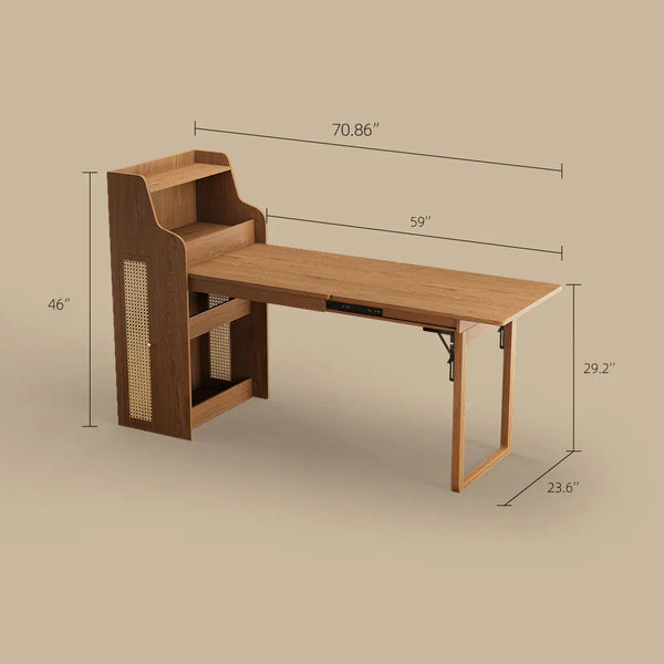 69" Rattan Cabinet Murphy Dining Table Set with USB Charging
