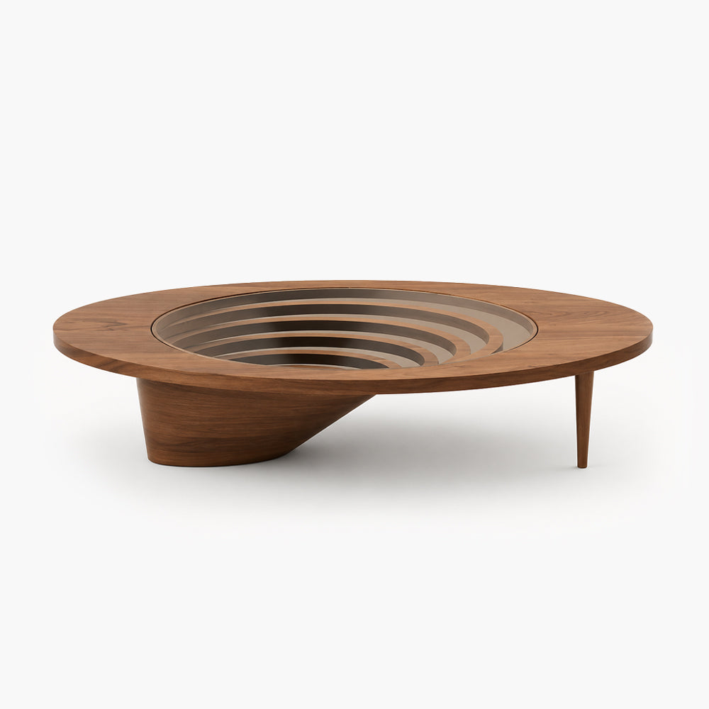 Vesper Oval Tempered Glass Coffee Table with 3D Vortex Design