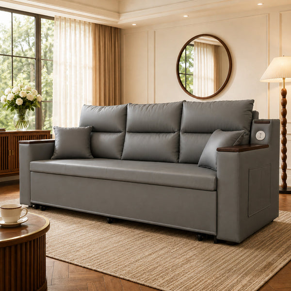 83'' 3-Seater Pull-Out Sleeper Sofa with Storage & USB Port