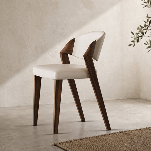 Eden Sculpted Wood & PU Leather Dining Armchairs, Set of 2