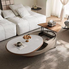 46.8'' Modern Lift-Top Coffee Table with Sintered Stone Top & Wood Base Sculptural Curved Design with Hidden Storage