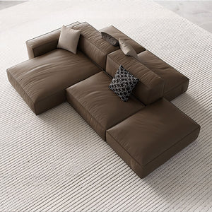 Modern Modular Top-Grain Leather Sectional Sofa