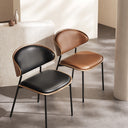 2PCS Mid Century Dining Chair Curved Back Leather Seat Wood Edge Metal Legs