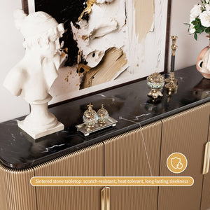 59'' Modern Luxury Elegant Gray and Gold Sideboard with Shelves