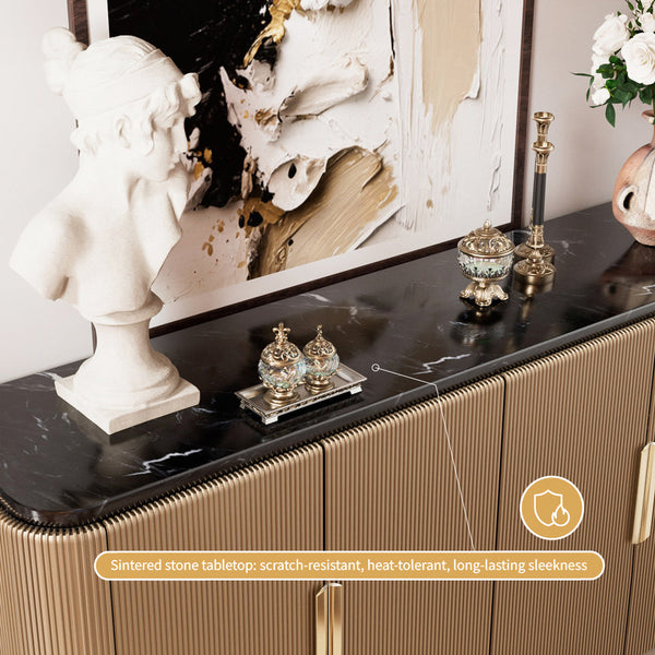 59'' Modern Luxury Elegant Gray and Gold Sideboard with Shelves