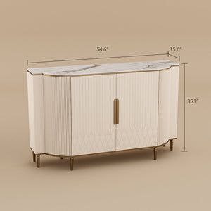 54.6" Elegant Cream White Sideboard Buffet Cabinet with Adjustable Shelves