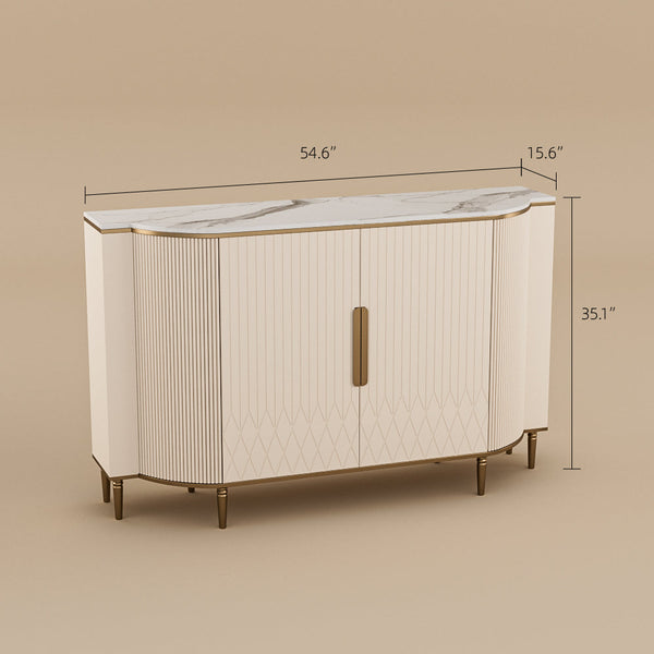 54.6" Elegant Cream White Sideboard Buffet Cabinet with Adjustable Shelves