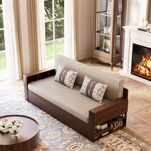 Lifestyle image of sofa bed integrated into a modern bedroom environment