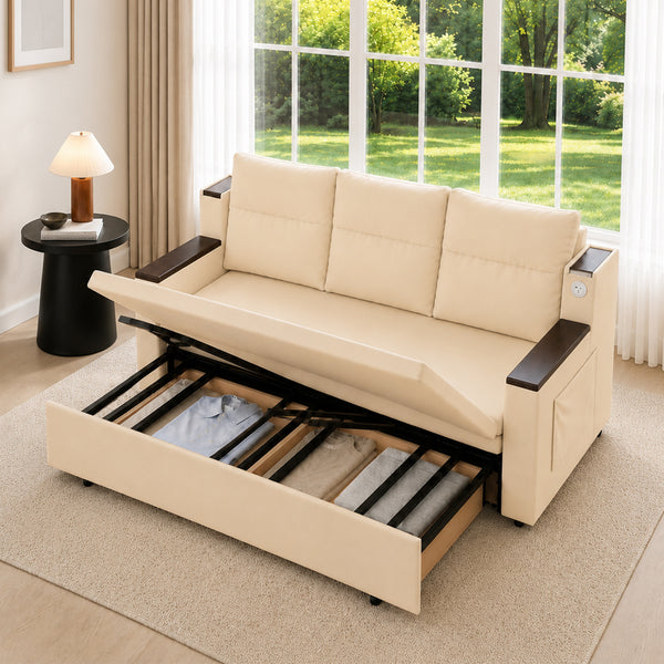 Orin 83" Pull-Out Sofa Bed with Storage & USB