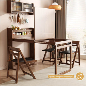 62" Wall-Side Murphy Foldable Dining Table with Integrated Shelf Storage