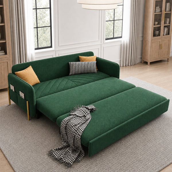 Lennox 47"/70" Velvet Pull-Out Sofa Bed with Storage