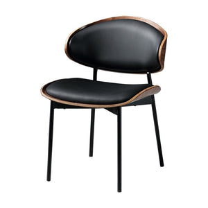 2PCS Mid Century Dining Chair Curved Back Leather Seat Wood Edge Metal Legs