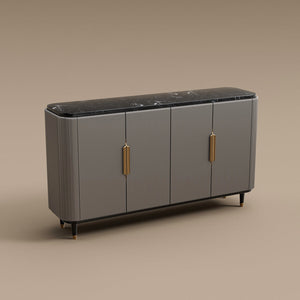 59'' Modern Luxury Elegant Gray and Gold Sideboard with Shelves
