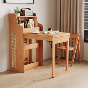 69" Rattan Cabinet Murphy Dining Table Set with USB Charging