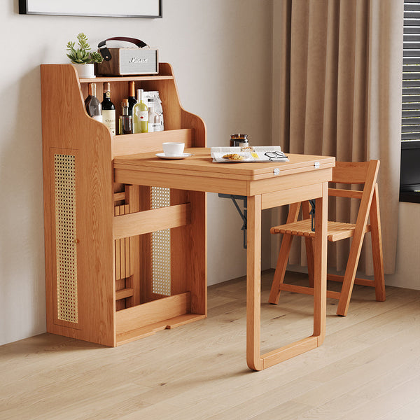 69" Rattan Cabinet Murphy Dining Table Set with USB Charging