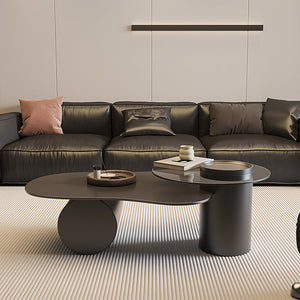 Modern Irregular Coffee Table Set Cloud-Shaped with Glass Accent Top Sculptural Base for Contemporary Living Rooms
