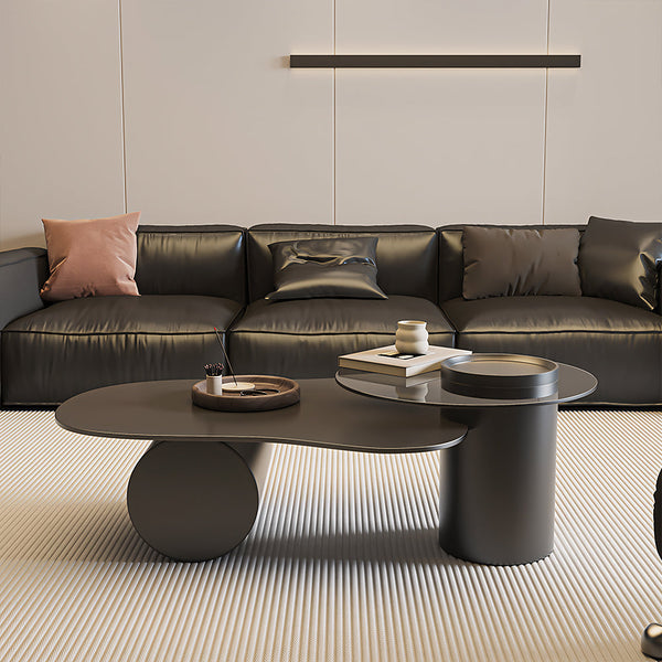 Modern Irregular Coffee Table Set Cloud-Shaped with Glass Accent Top Sculptural Base for Contemporary Living Rooms